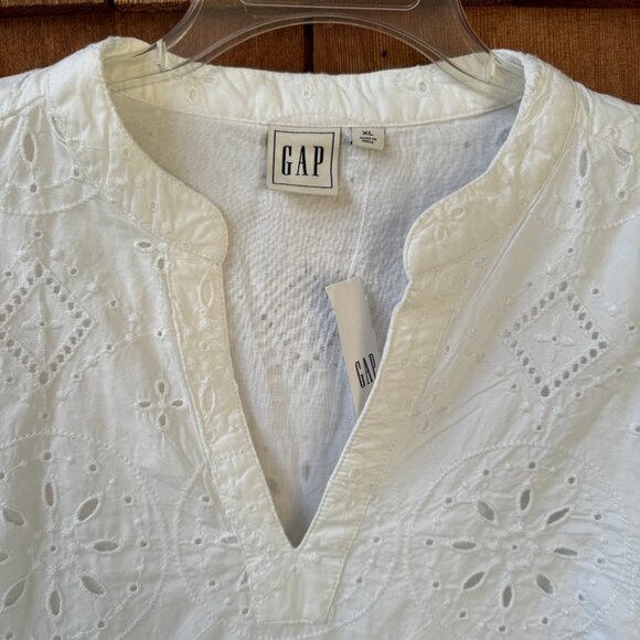 NWT GAP White Eyelet Cotton Three Quarter Sleeves A-Line Dress - Women's X-Large - Picture 2 of 11